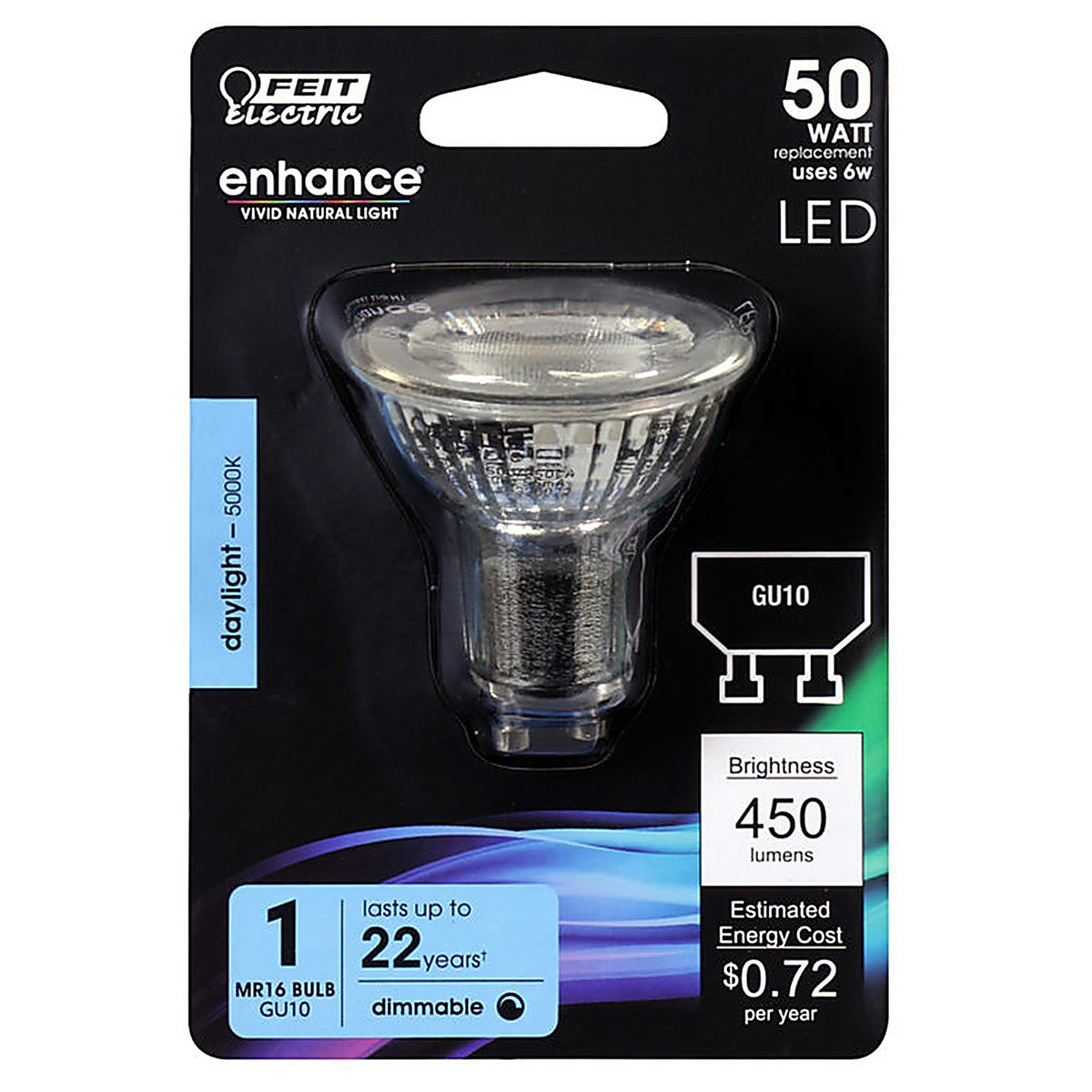 Feit Electric MR16G10500950CA Enhance MR16 GU10 LED Bulb Daylight 50 W 1 pk