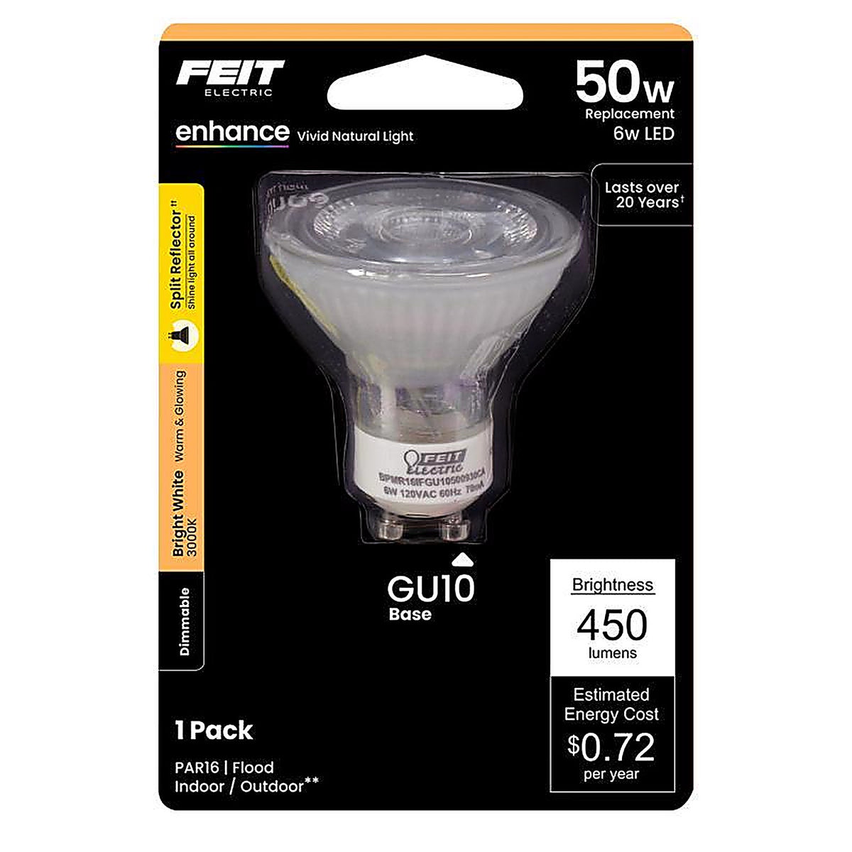 Feit Electric MR16IFG105930CA Enhance MR16 GU10 LED Bulb Bright White 50 W 1 pk