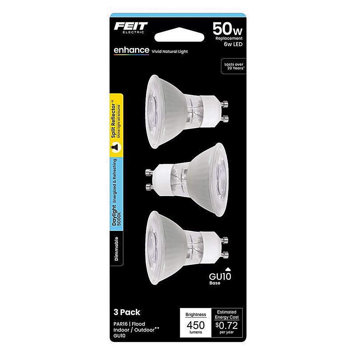 Feit Electric BPMR16FGU59503 Enhance MR16 GU10 LED Bulb Daylight 50 W 3 pk