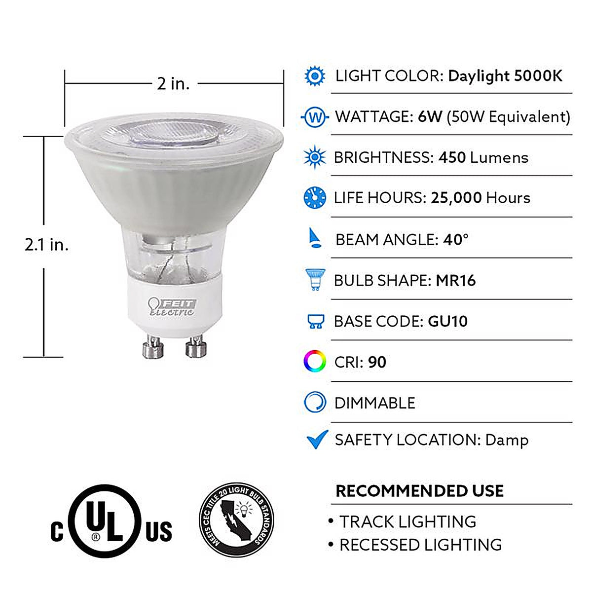 Feit Electric BPMR16FGU59503 Enhance MR16 GU10 LED Bulb Daylight 50 W 3 pk