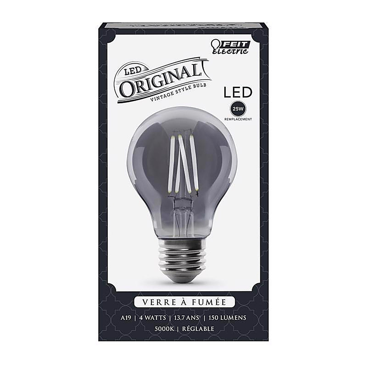Feit - AT19/SMK/VG/LED - A19 E26 (Medium) Filament LED Bulb Smoke Daylight 25 Watt Equivalence 1 Pack