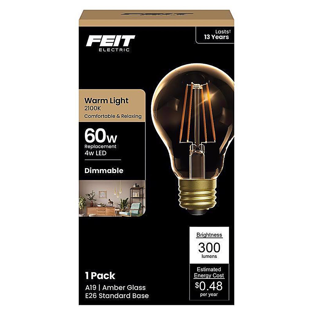 Feit Electric AT19/VG/LED A19 E26 (Medium) LED Bulb Amber Soft White 60 W 1 pk