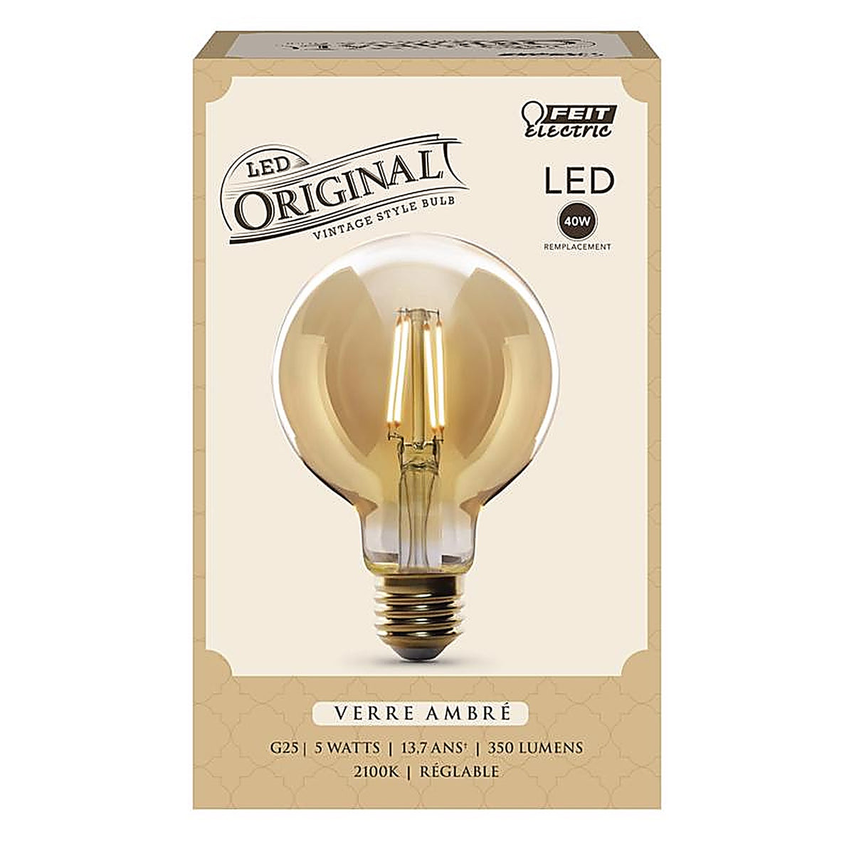 Feit Electric G25/VG/LED G25 E26 (Medium) LED Bulb Amber 40 W 1 pk