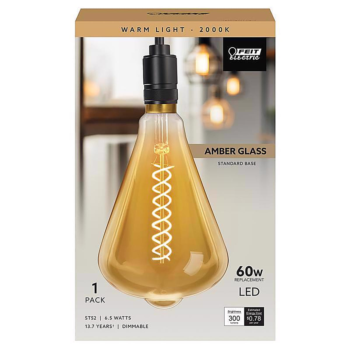 Feit Electric ST52/S/820/LED ST52 E26 (Medium) LED Bulb Amber 60 W 1 pk