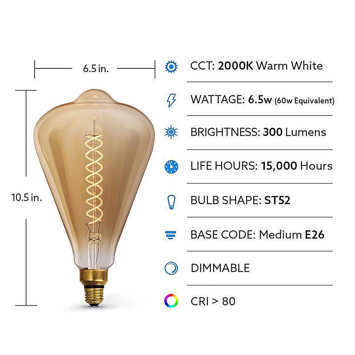 Feit Electric ST52/S/820/LED ST52 E26 (Medium) LED Bulb Amber 60 W 1 pk