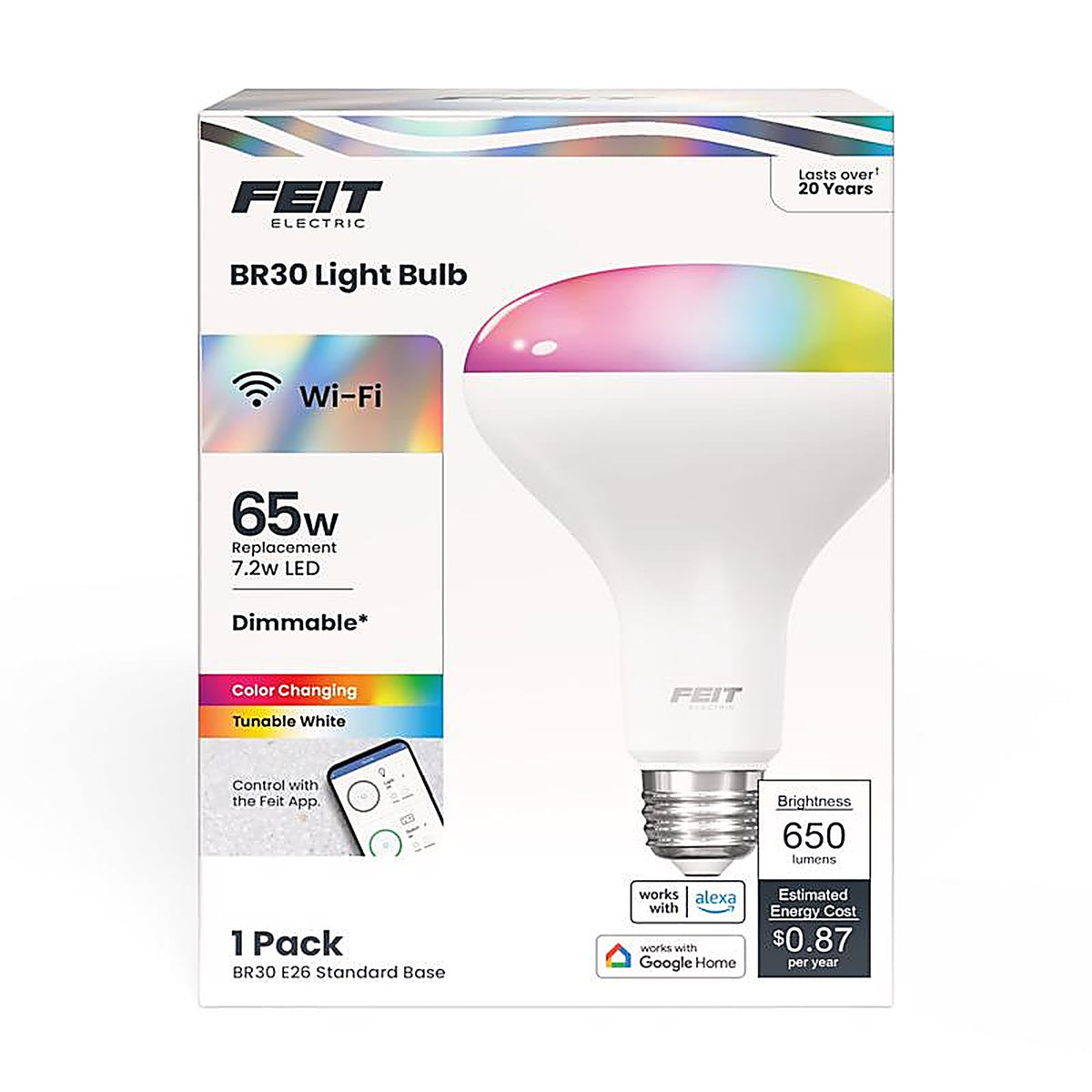 Feit Electric BR30/RGBW/CA/AG BR30 E26 (Medium) Smart WiFi LED Bulb Color Changing 65 W 1 pk