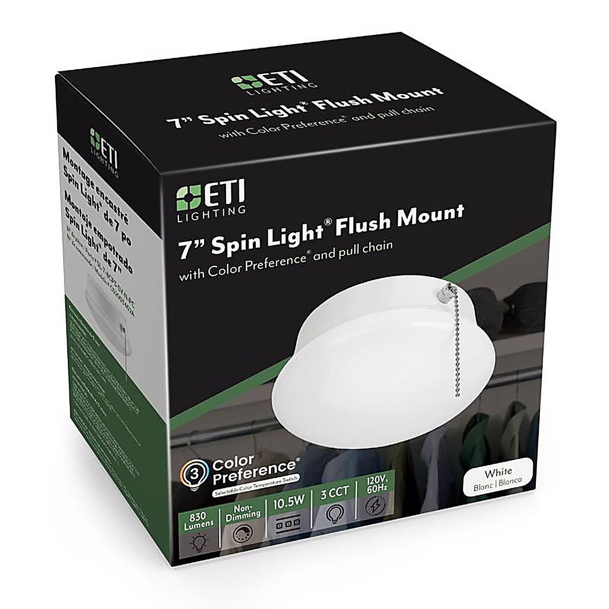 ETI 54484141 Spin Light 3.54 in. H x 7 in. W x 7 in. L White LED Ceiling Spin Light