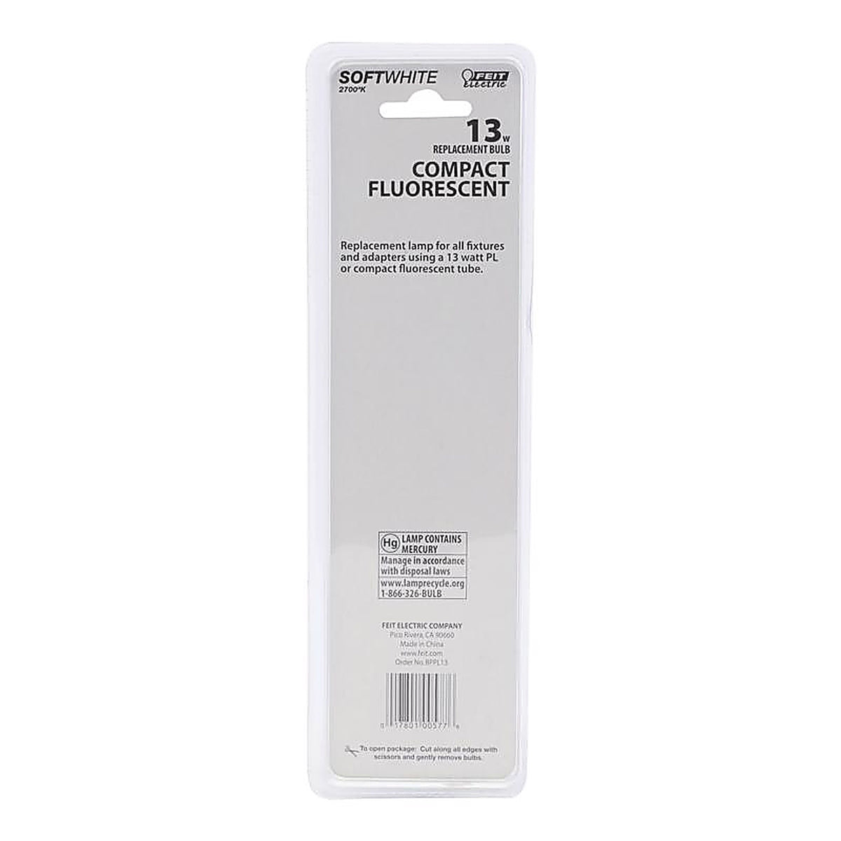 Feit - BPPL13 - Legacy Bulbs 13 W Pl 1.3 In. D X 7 In. L Cfl Bulb Soft White Specialty 2700 K 1 Pack