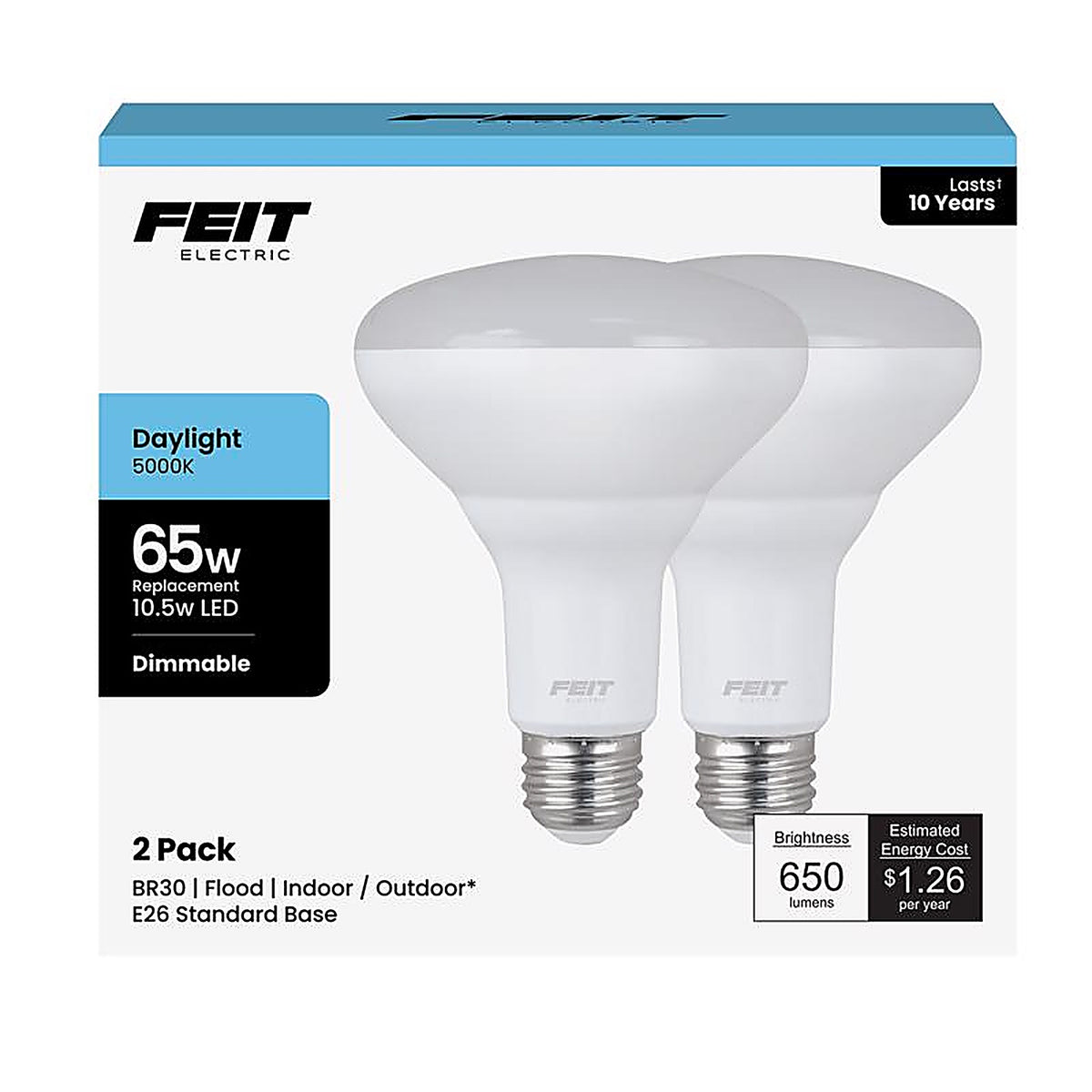 Feit - BR30D85010KLED2 - Br30 E26 (Medium) LED Bulb Daylight 65 Watt Equivalence 2 Pack