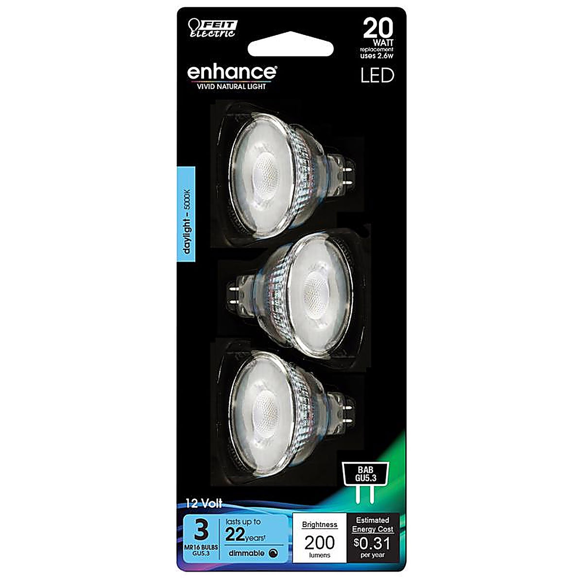 Feit Electric BPBAB/950CA/3 Enhance MR16 GU5.3 LED Bulb Daylight 20 W 3 pk