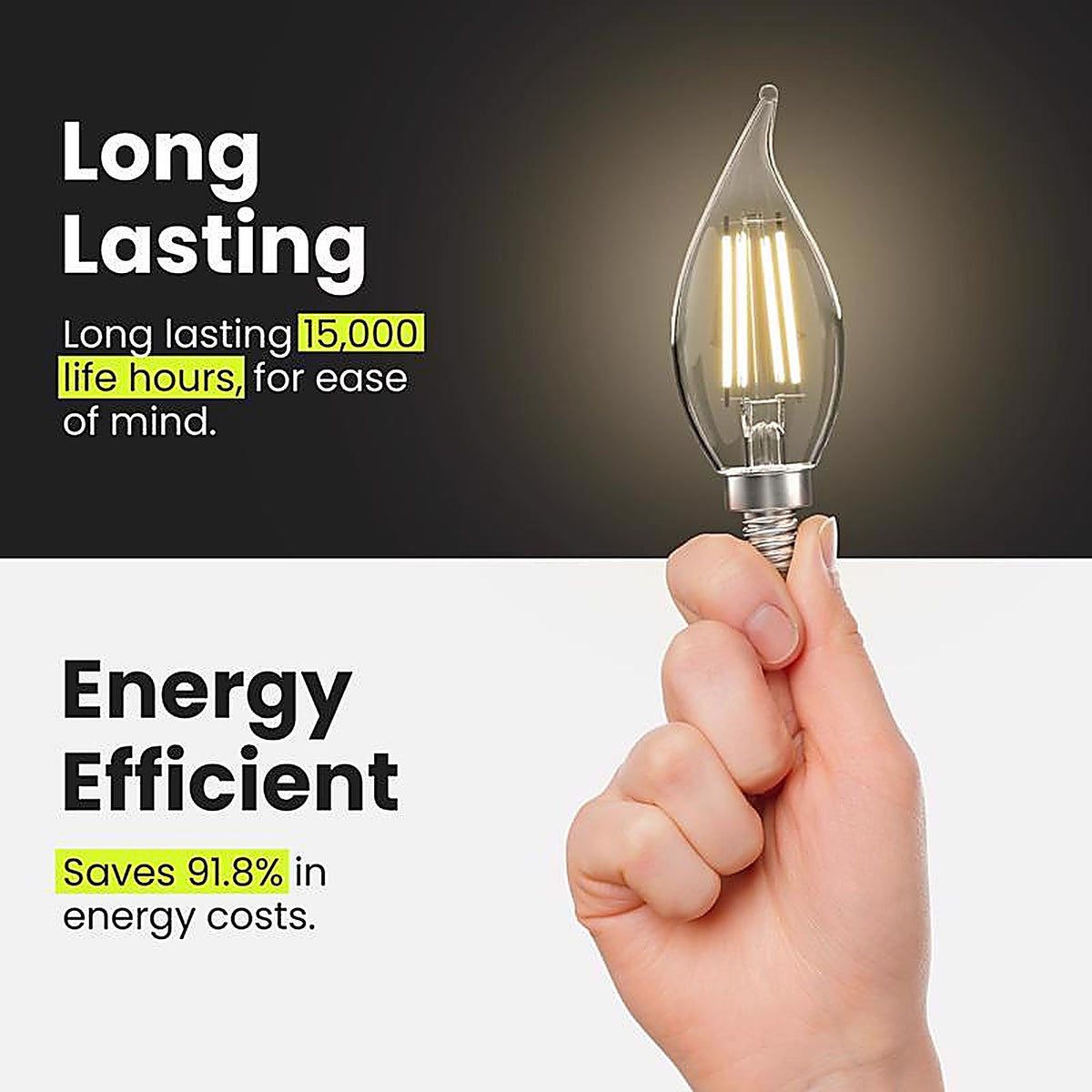 Feit Electric CFC40927CAFIL6 Enhance CA10 E12 (Candelabra) Filament LED Bulb Soft White 40 W 6 pk