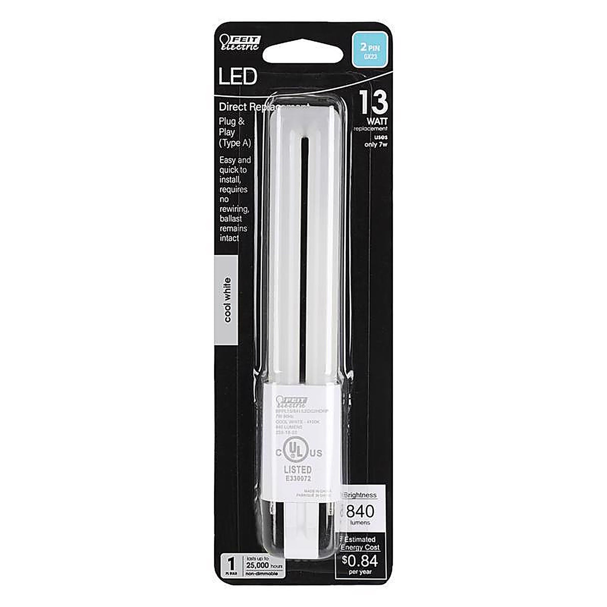 Feit Electric BPPL13841LEDG2 PL13 GX23 LED Bulb Cool White 13 Watt Equivalence 1 pk