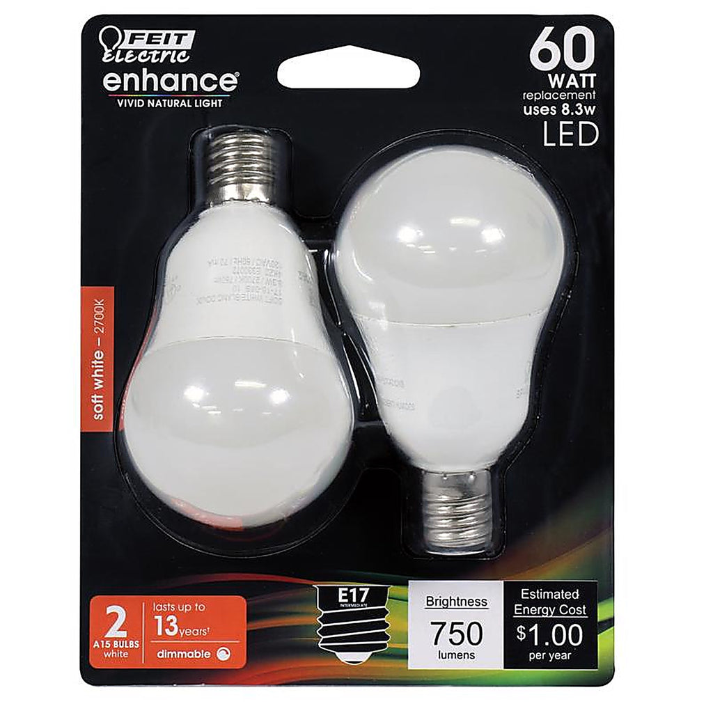 Feit Electric BPA1560N/927CA2 Enhance A15 E17 (Intermediate) LED Bulb Soft White 60 W 2 pk