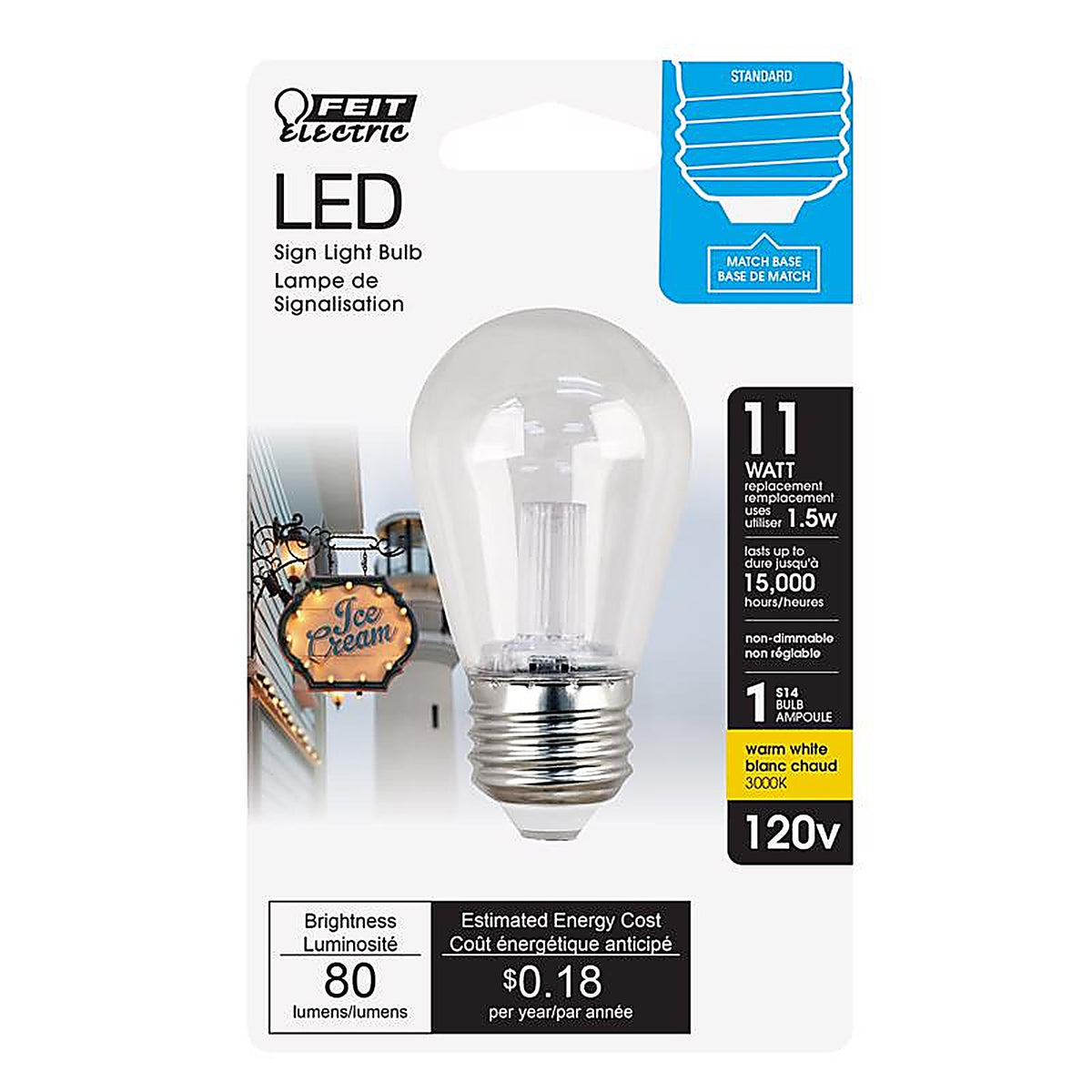 Feit Electric BPS14/SU/LED S14 E26 (Medium) LED Bulb Warm White 11 W 1 pk