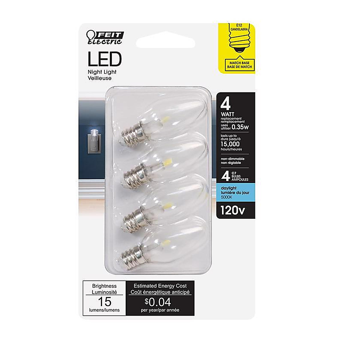 Feit Electric BP4C7/850/LED/4 C7 E12 (Candelabra) LED Bulb Daylight 4 W 4 pk