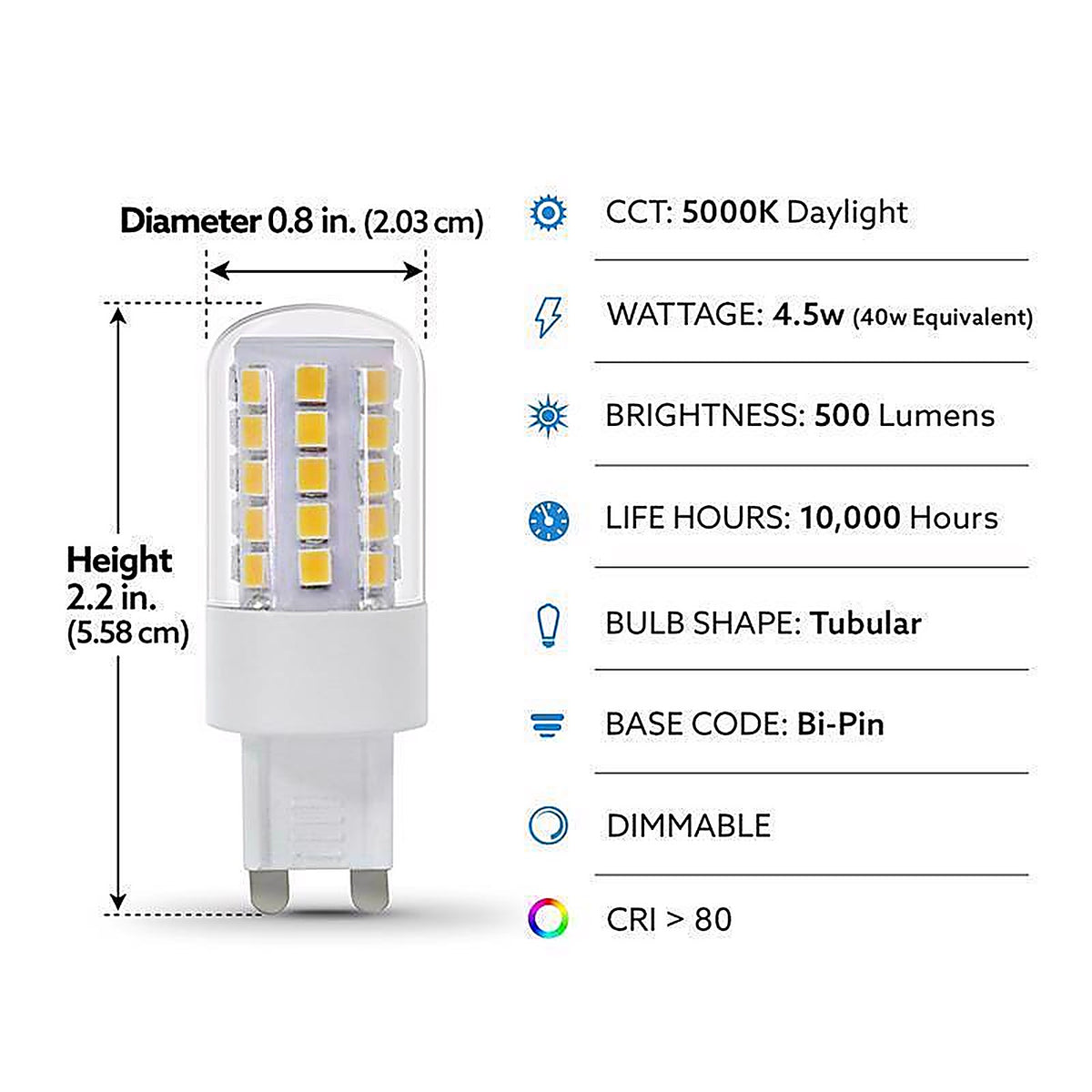 Feit - BPG40/850/LED - T4 G9 LED Bulb Daylight 40 Watt Equivalence 1 Pack