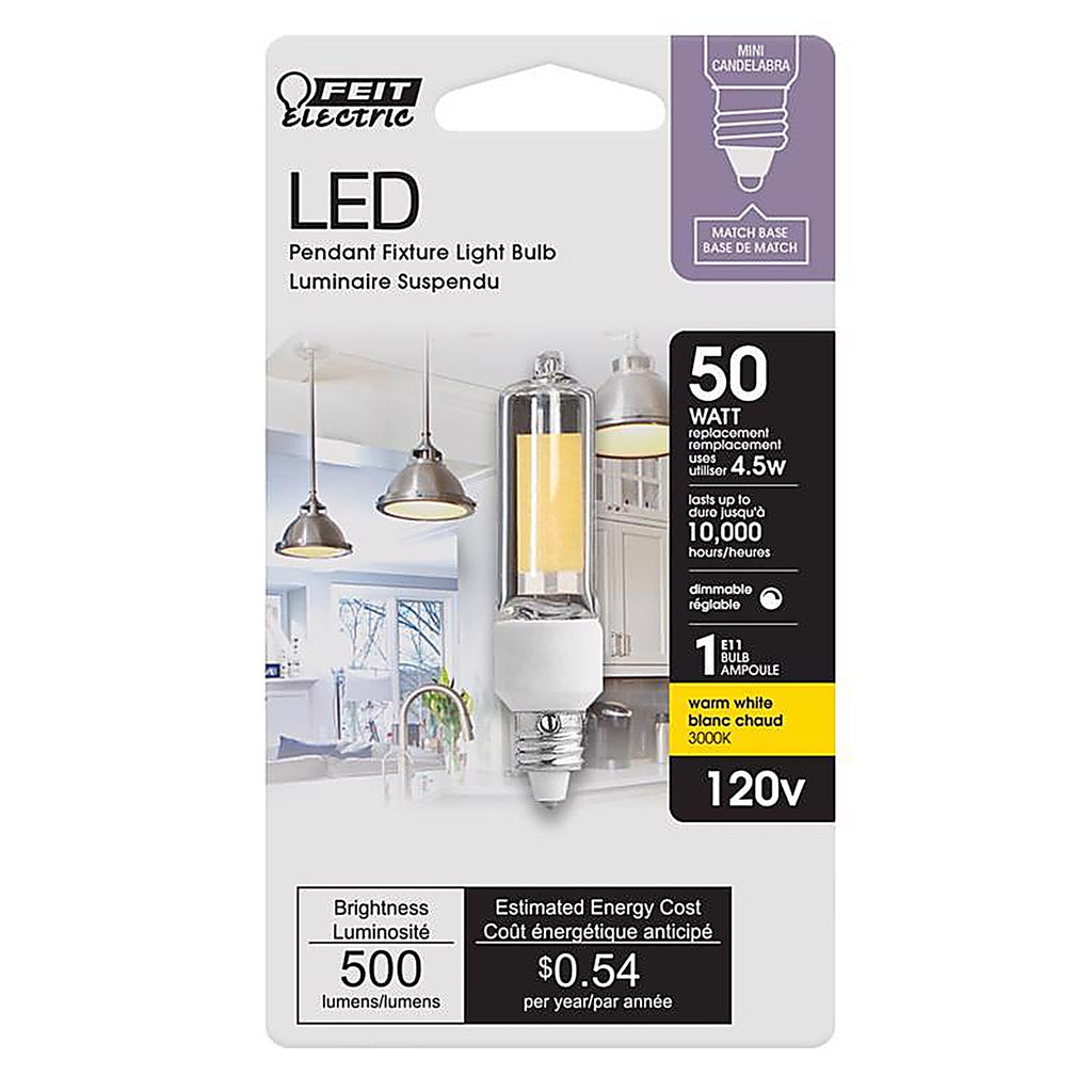 Feit Electric BP50MC/830/LED Mini Candelabra E11 LED Bulb Warm White 50 W 1 pk