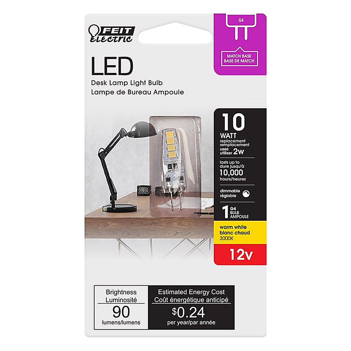 Feit Electric BP10G4/830/LED G4 Bi-Pin LED Bulb Warm White 10 Watt Equivalence 1 pk