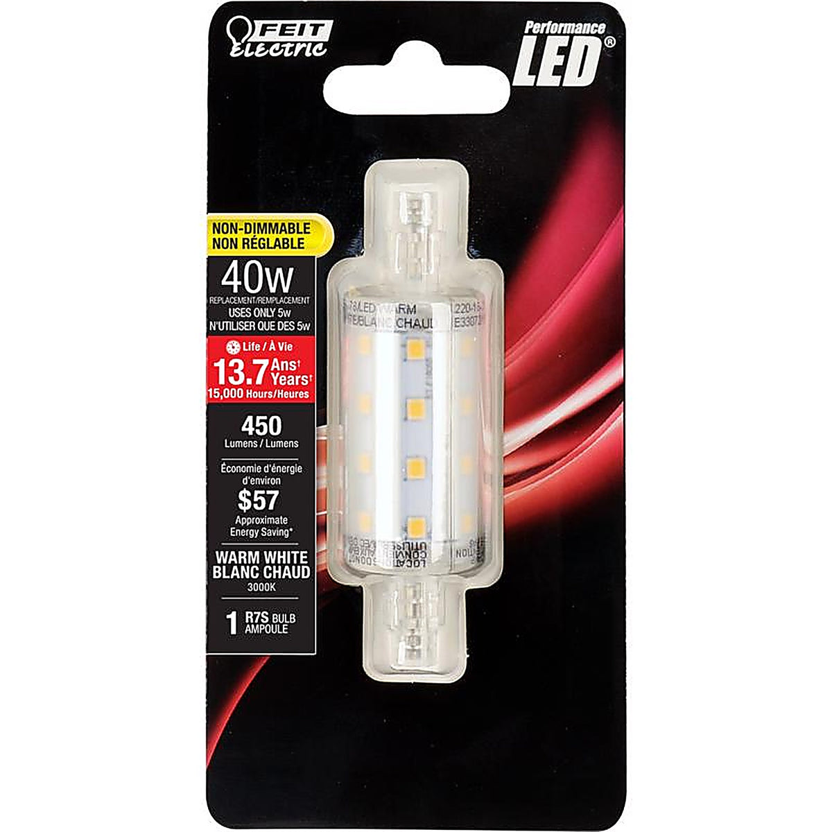 Feit Electric BPJ78/LED Performance LED R7S R7 LED Bulb Warm White 40 W 1 pk