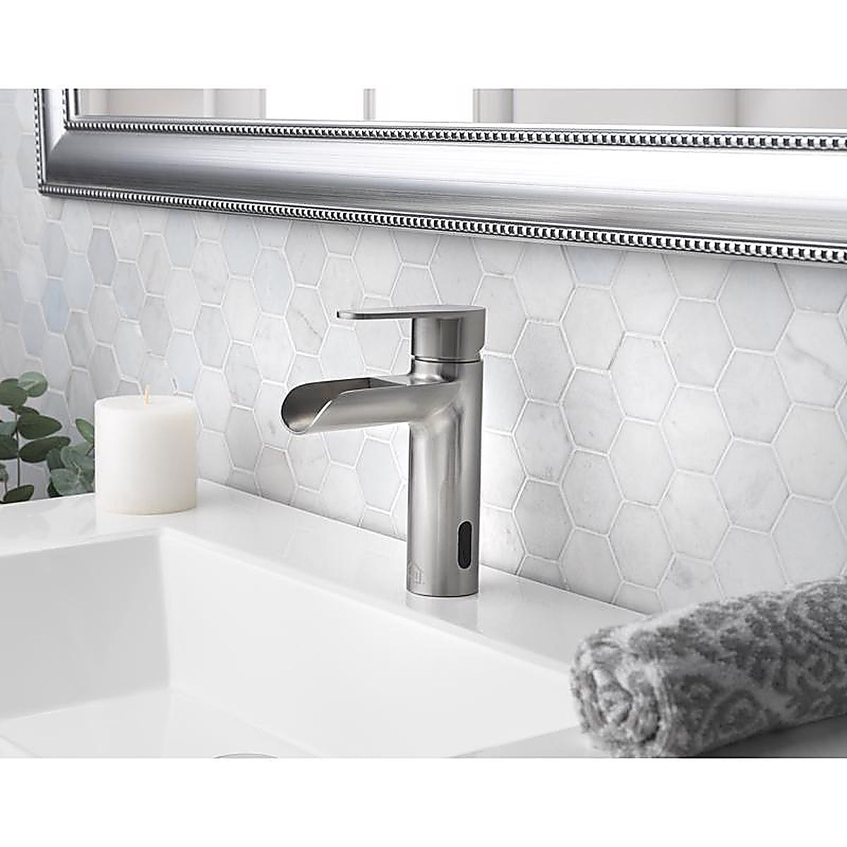 Homewerks 29-B413S-HW Waterfall Brushed Nickel Motion Sensing Single-Handle Bathroom Sink Faucet 2 in.