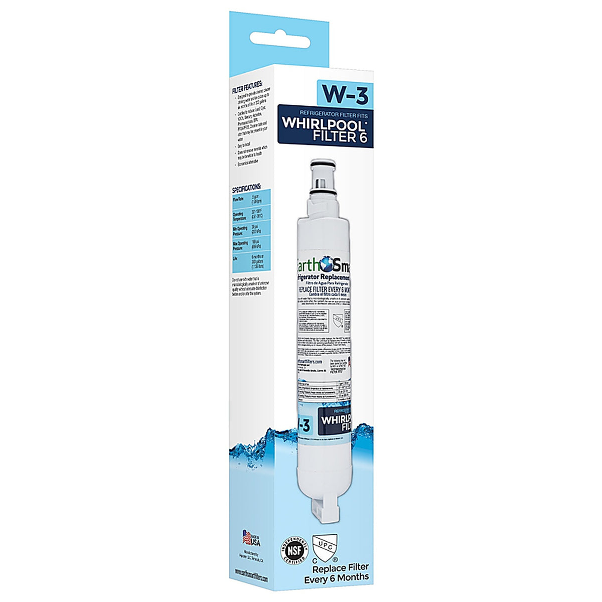 Earth Smart 102623 W-3 Refrigerator Replacement Filter For Whirlpool Filter 6