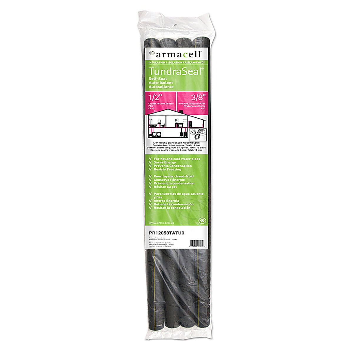 Armacell PR12058TATU0 TundraSeal Self Sealing 1/2 in. S X 3 ft. L Polyethylene Foam Pipe Insulation