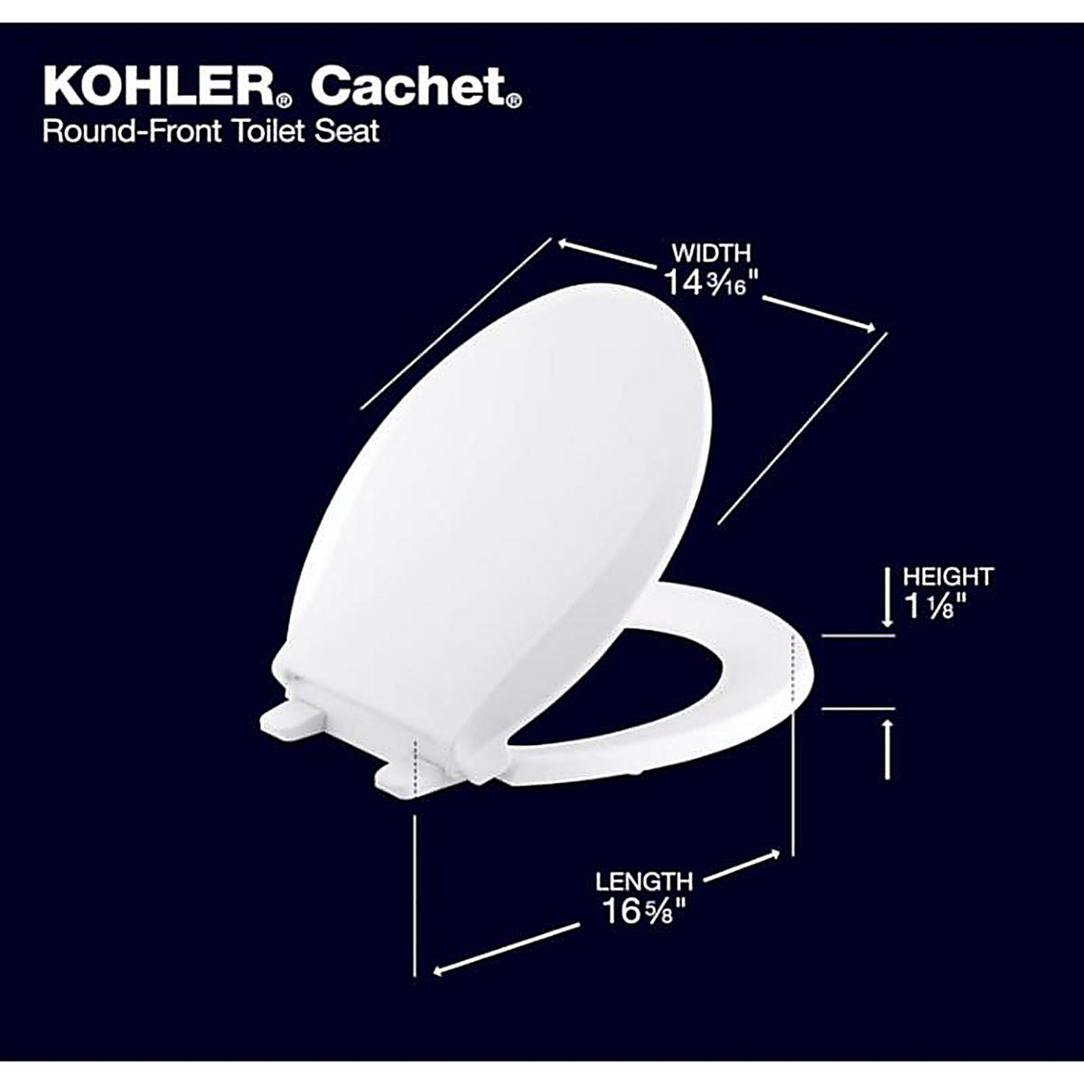Kohler RB4639-0 Cachet Slow Close Round White Plastic Toilet Seat