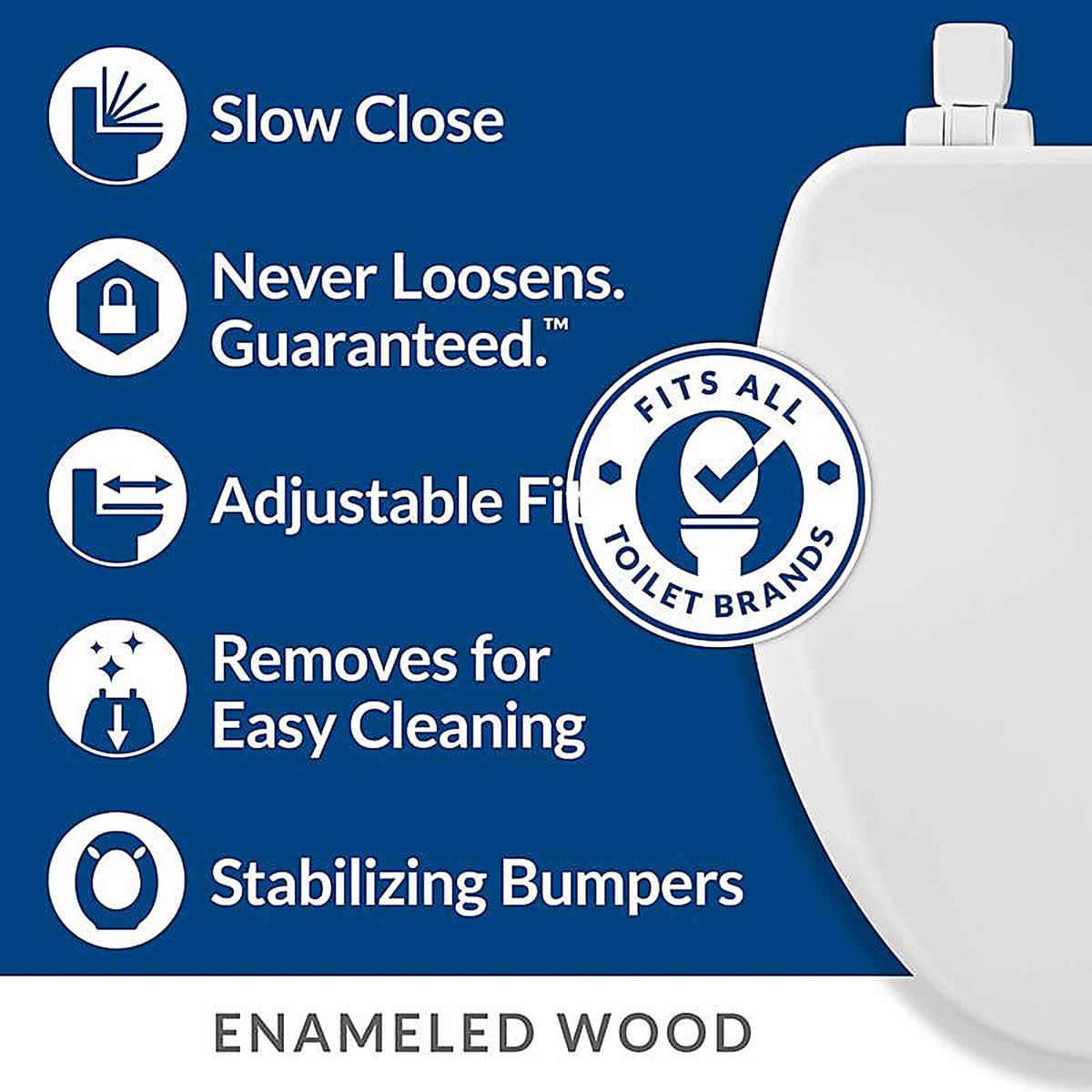 Bemis 164SLOW-000 Mayfair Slow Close Elongated White Enameled Wood Toilet Seat