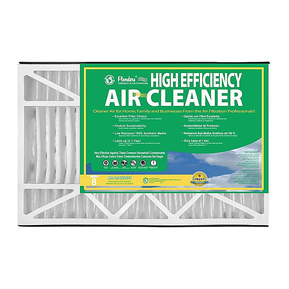 Flanders - 82655.0451620 - 16 In. W X 20 In. H X 4-1/2 In. Synthetic 8 MERV Pleated Air Filter 1 Pack