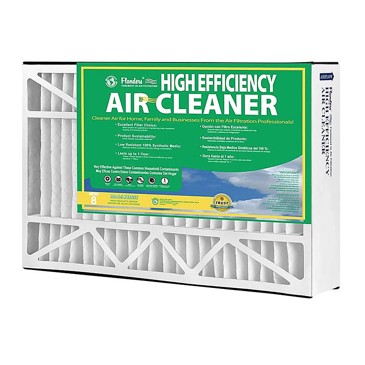 Flanders - 82655.0451620 - 16 In. W X 20 In. H X 4-1/2 In. Synthetic 8 MERV Pleated Air Filter 1 Pack