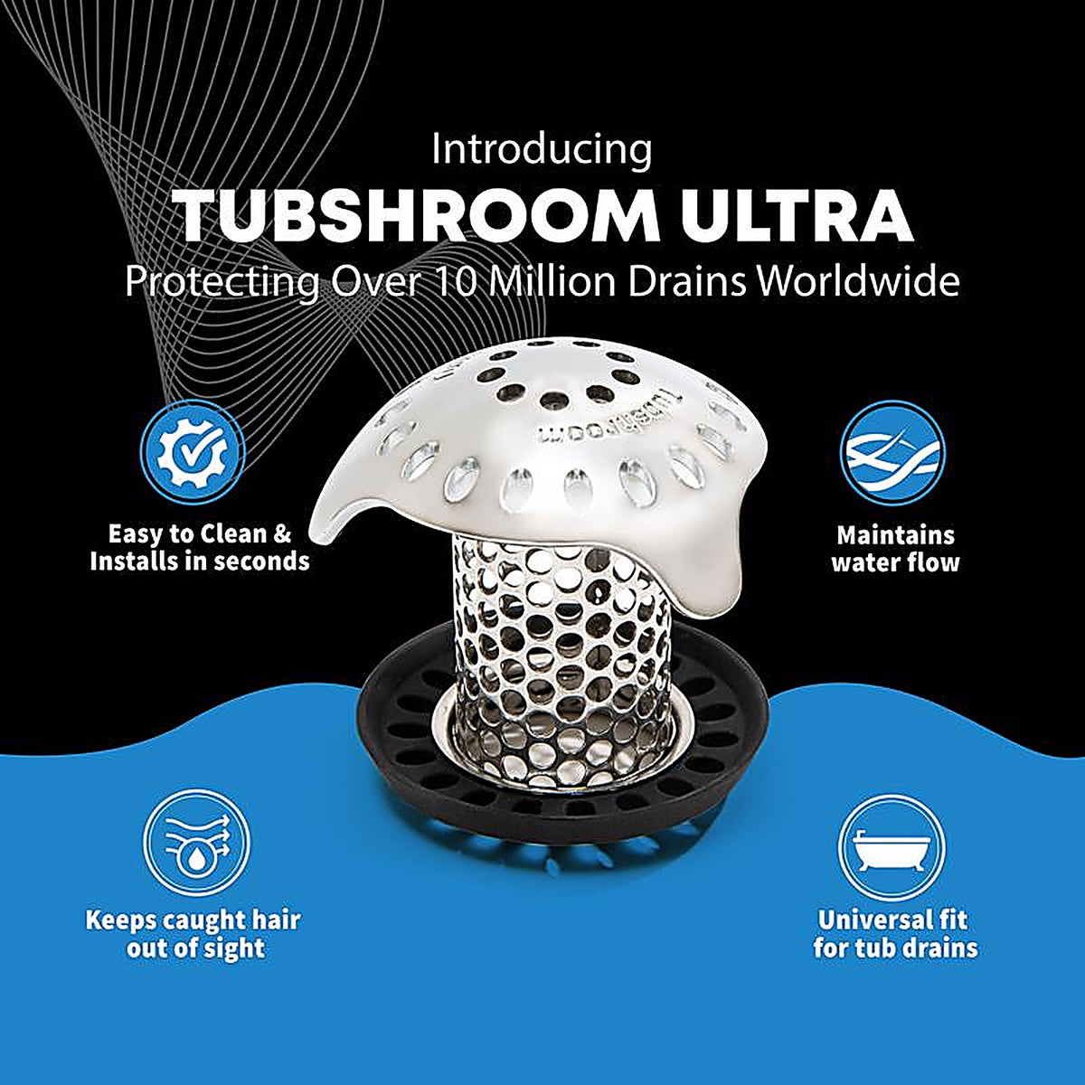 Tubshroom - TSULT455 - Ultra Edition 1.5 In. Chrome Stainless Steel Hair Catcher