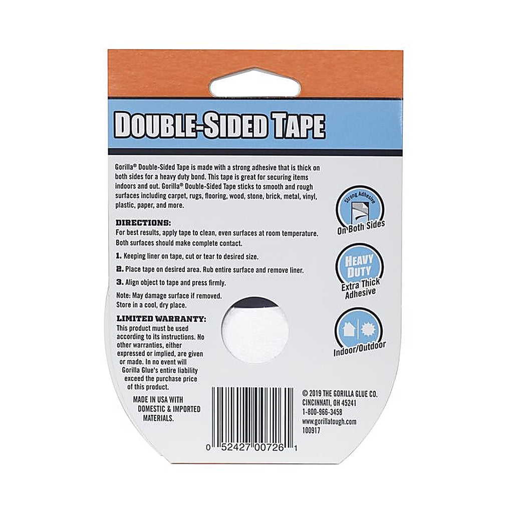 Gorilla - 100925 - 1.41 in. W X 8 yd L Gray Double-Sided Tape