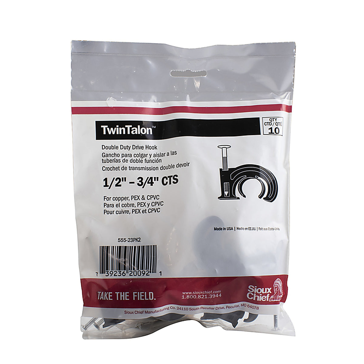 Sioux Chief 555-23PK2 TwinTalon 1/2 in. Black Polyethylene Double Duty Drive Hook