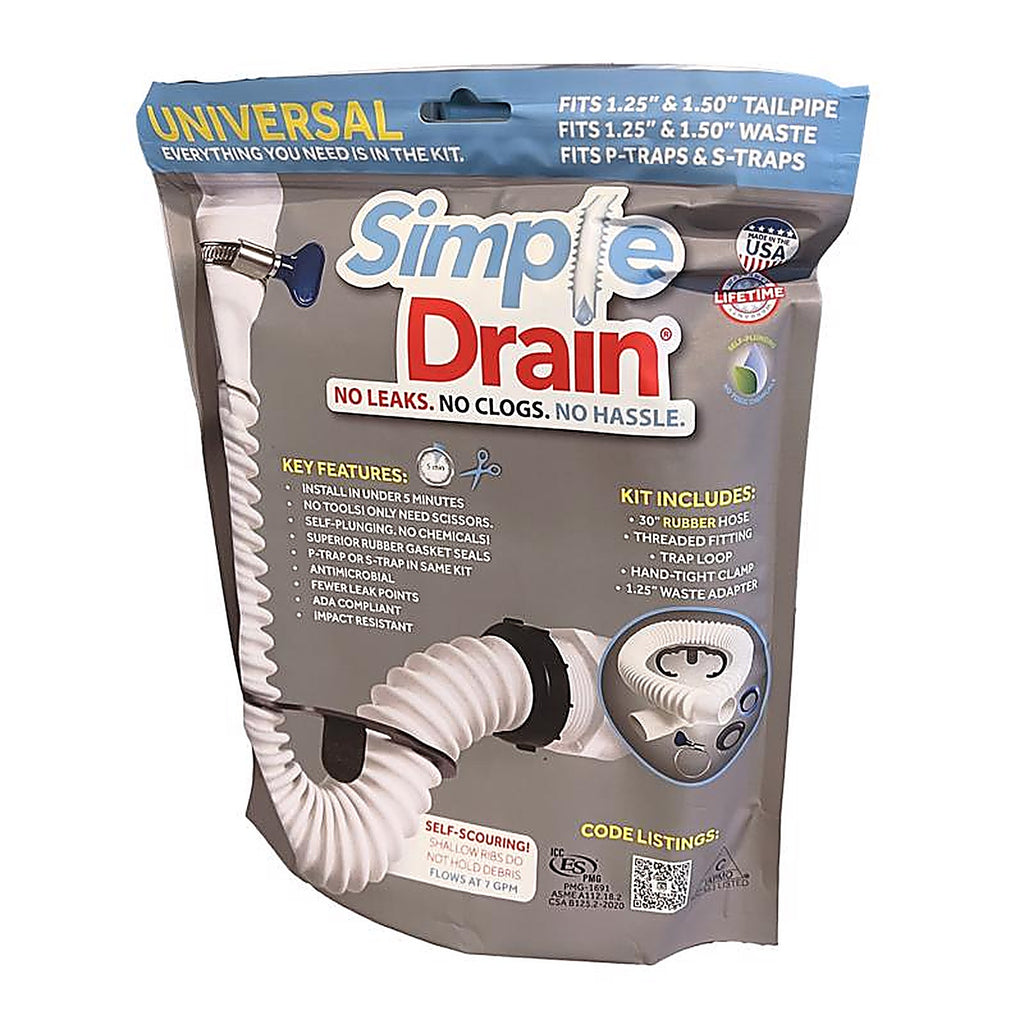 Simple Drain - 3EA-1V2-TC0 - 1.25 In. D X 2.5 Ft. L Rubber Slotted Sink Drain Kit