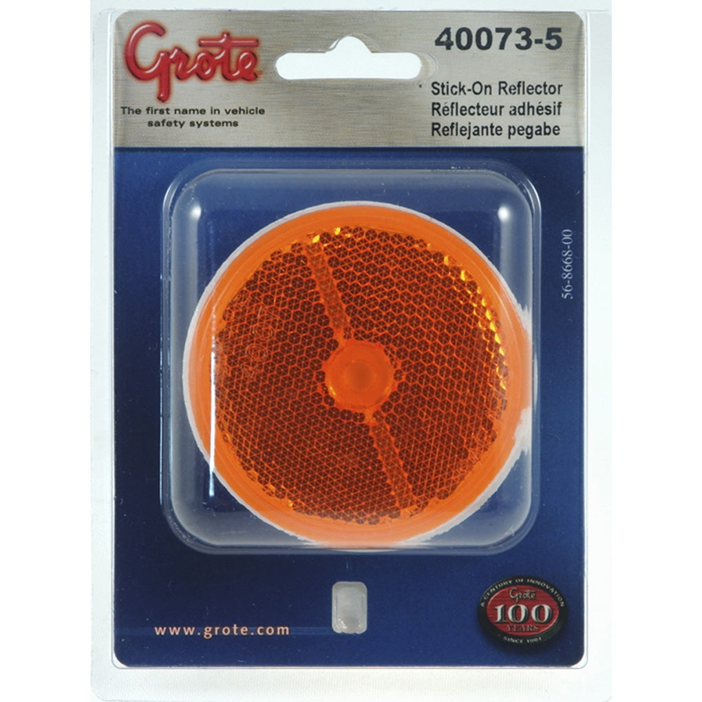 Grote 40073-5 Reflector, 2.5in. , Yellow, Round Stick-On, Pair