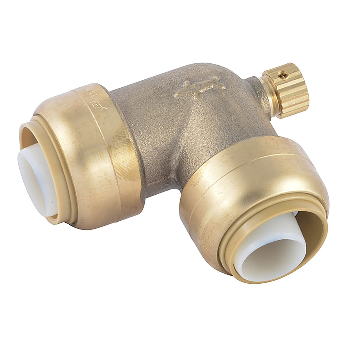 SharkBite U5256LFA Push to Connect 3/4 in. PTC T X 3/4 in. D PTC Brass 90 Degree Elbow w/Drain