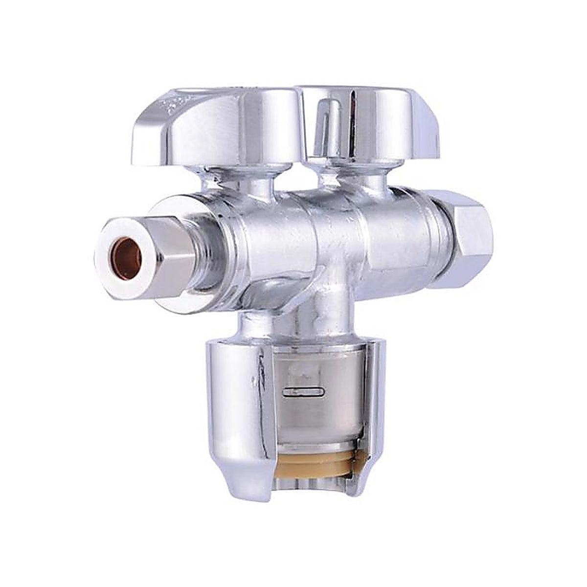 SharkBite SBDS123814 1/2 in. Compression T X 3/8 in. S Compression Brass Dual Shut-Off Valve