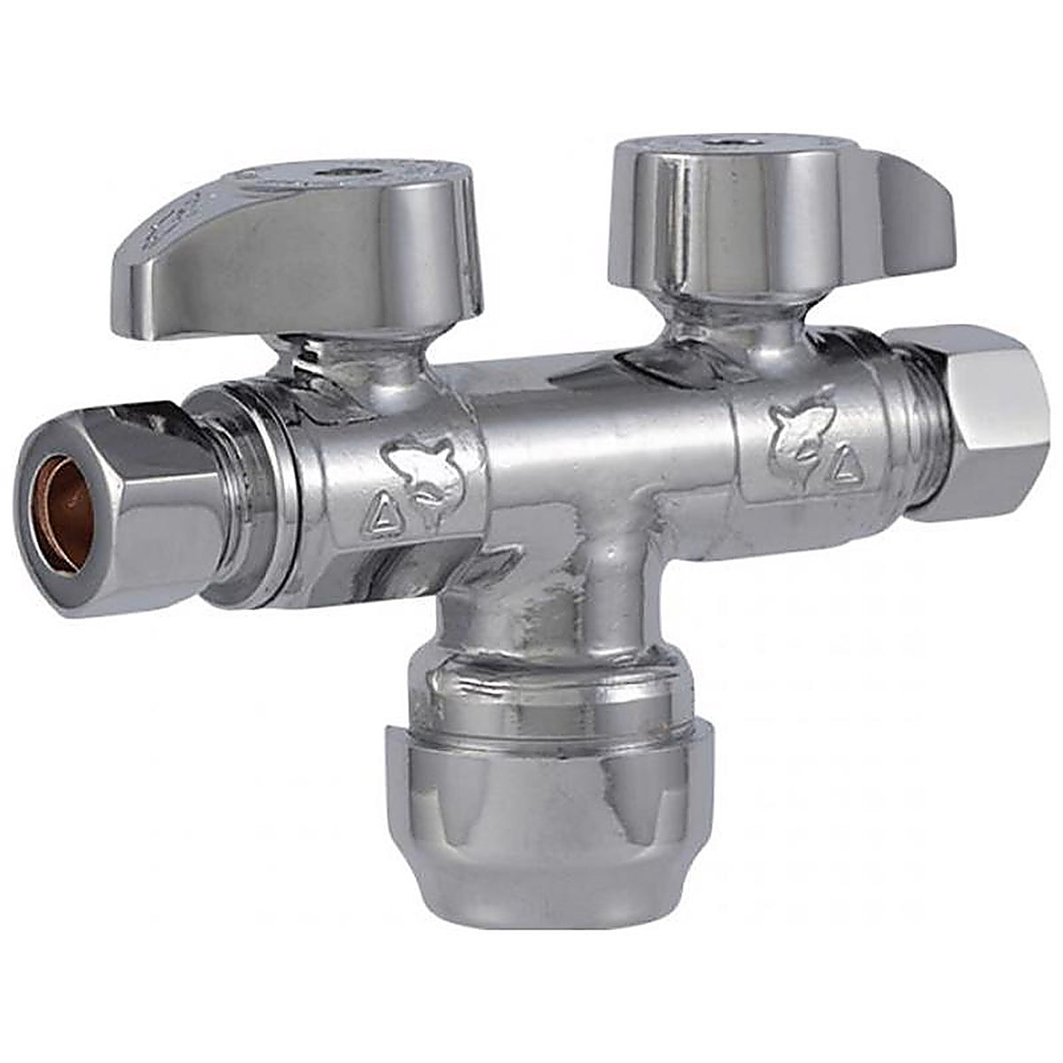SharkBite SBDS123838 1/2 in. Compression T X 3/8 in. S Compression Brass Dual Shut-Off Valve