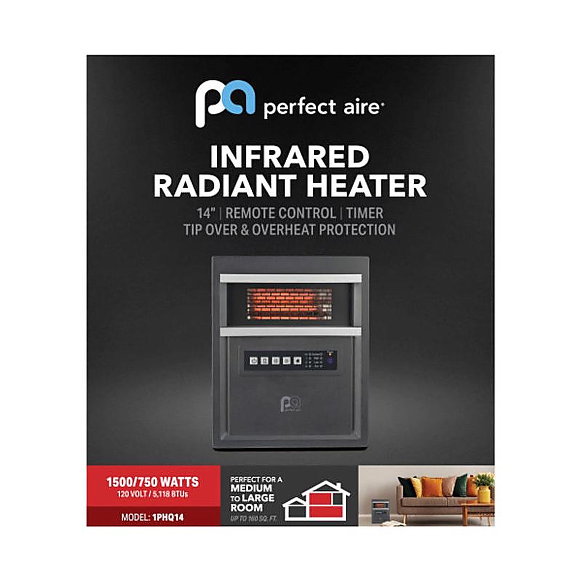 Perfect Aire 1PHQ14 Electric Infrared Heater w/Remote