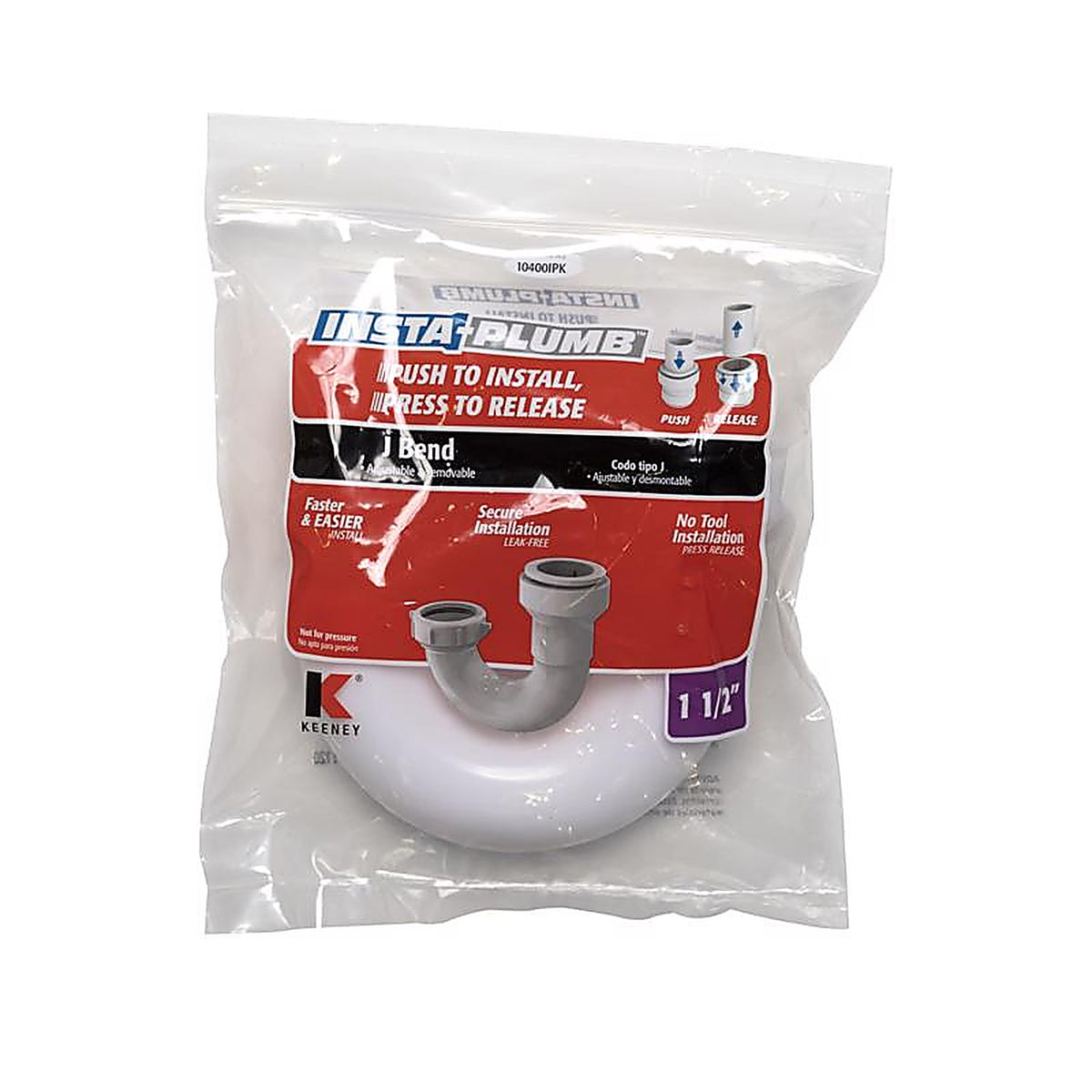 Keeney 10400IPK Insta Plumb 1-1/2 in. D Plastic J-Bend