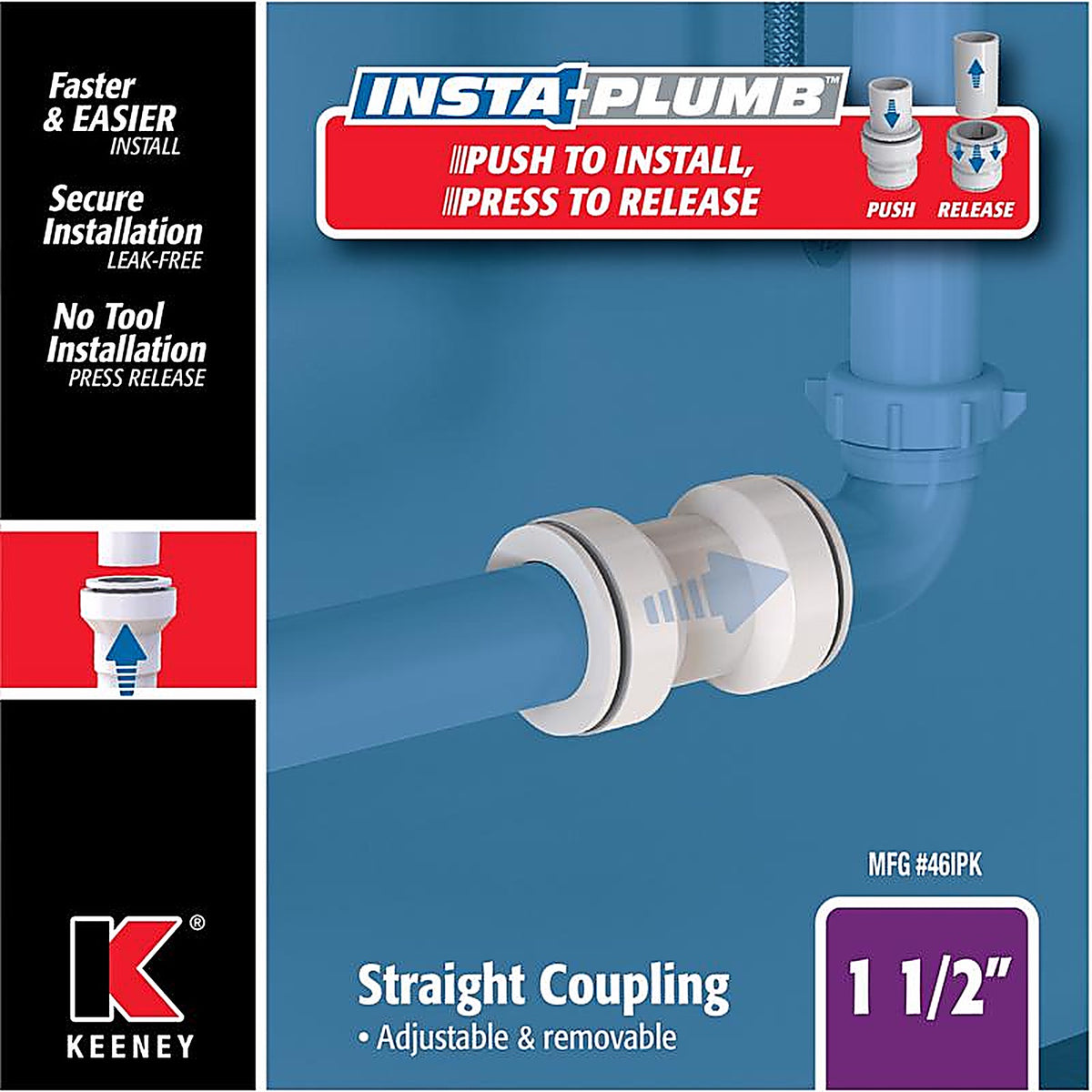Keeney 46IPK Insta Plumb 1-1/2 in. D Plastic Straight Coupling