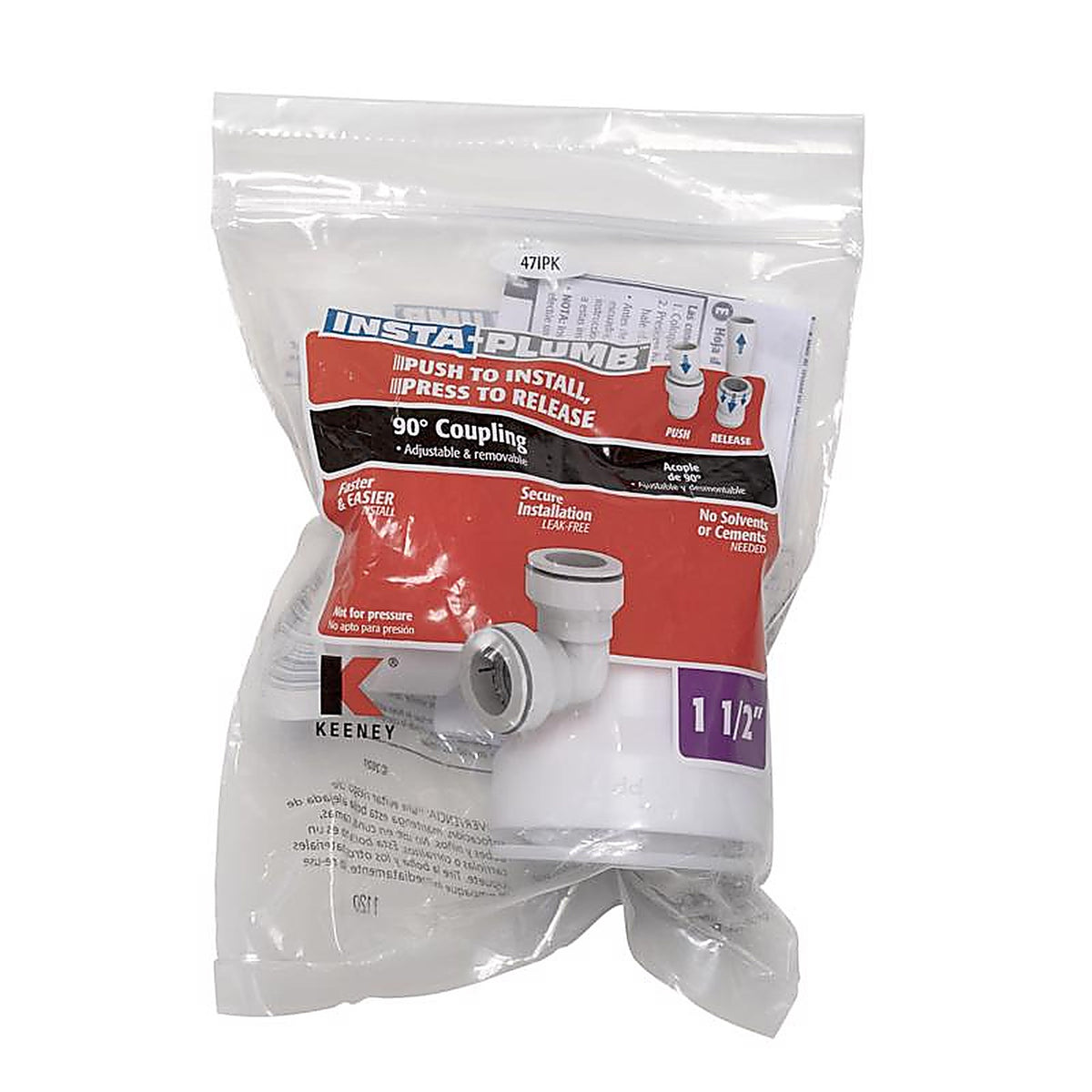 Keeney 47IPK Insta Plumb 1-1/2 in. D Plastic 90 Degree Coupling