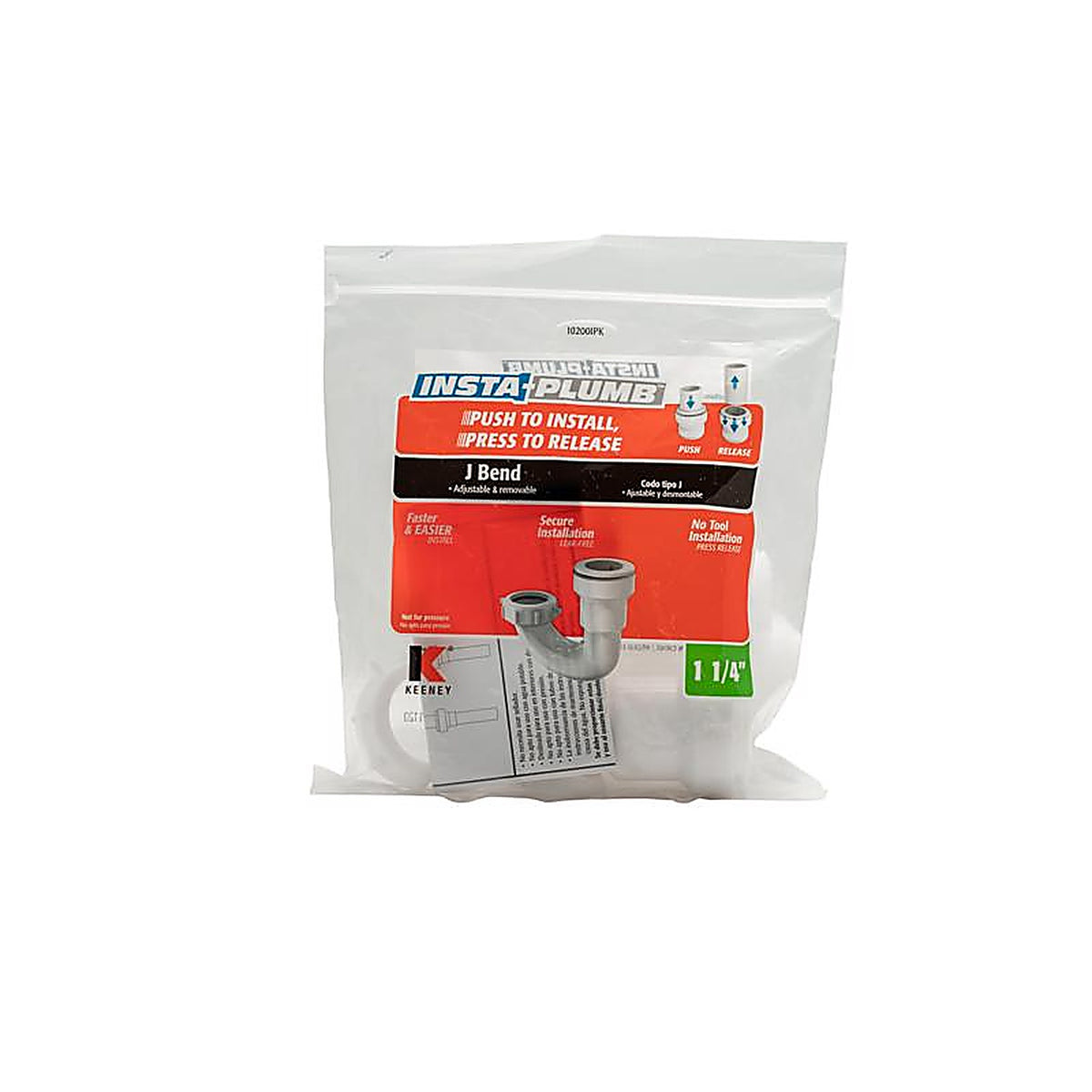 Keeney 10200IPK insta plumb 1-1/4 in. D Plastic J-Bend