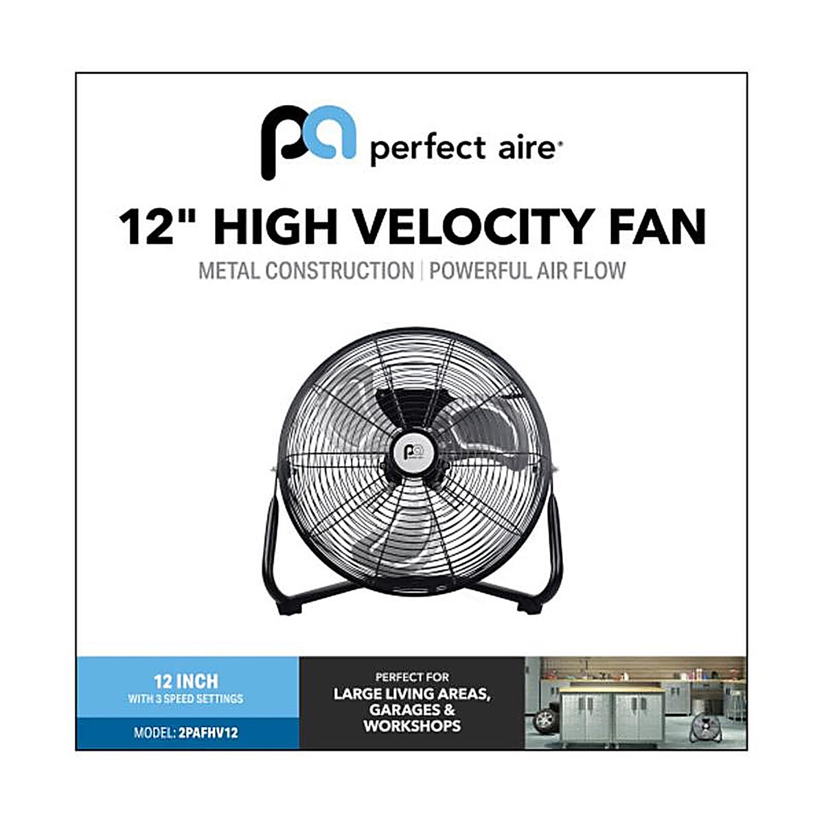 Perfect Aire - 2PAFHV12 - 15.75 In. H X 12 In. D 3 Speed High Velocity Floor Fan