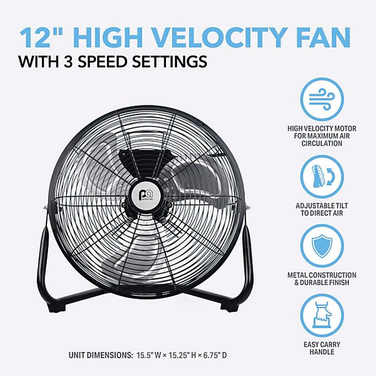Perfect Aire - 2PAFHV12 - 15.75 In. H X 12 In. D 3 Speed High Velocity Floor Fan
