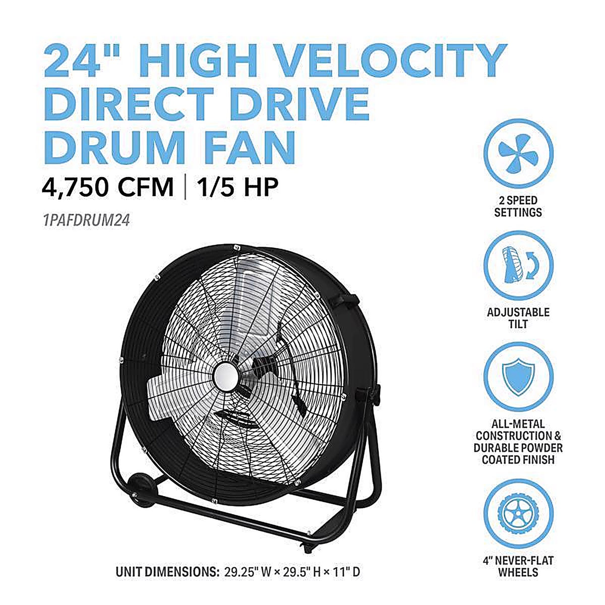 Perfect Aire - 2PAFDRUM24 - 29.75 In. H X 24 In. D Drum Fan
