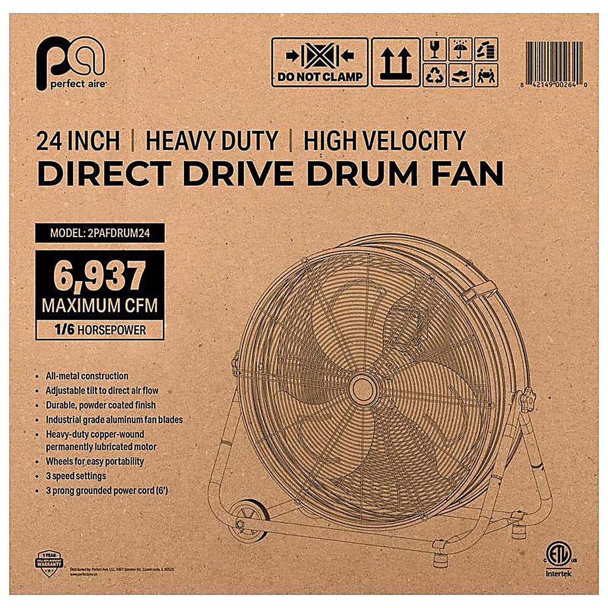 Perfect Aire - 2PAFDRUM24 - 29.75 In. H X 24 In. D Drum Fan