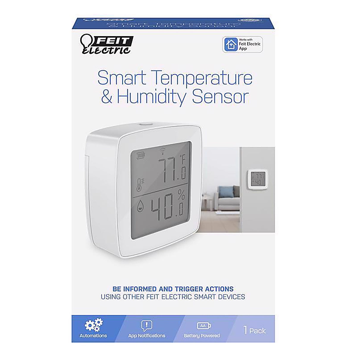 Feit Electric TEMP/WIFI Built In WiFi Heating and Cooling Push Buttons Temperature & Humidity Sensor