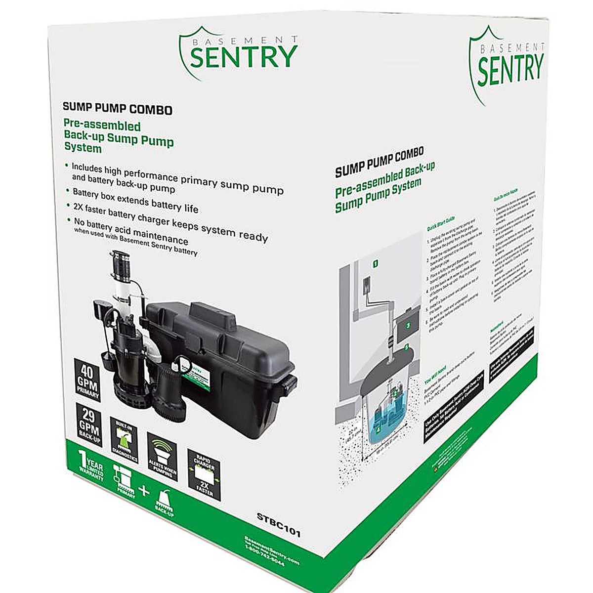 Basement Sentry - STBC101 - 1/3 HP 2400 GPH Thermoplastic Vertical Float Switch AC Submersible Backup Sump Pump