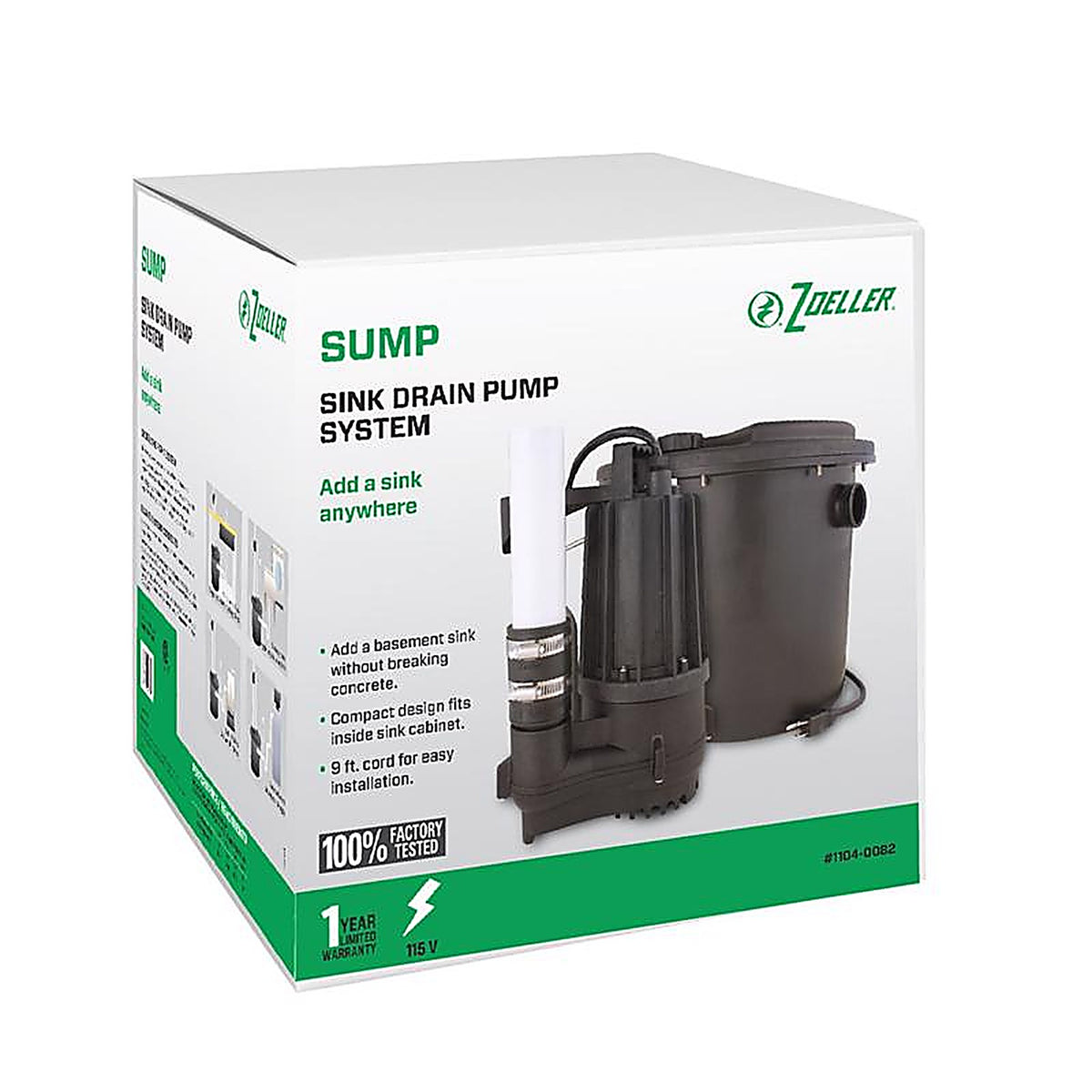 Zoeller - 1104-0082 - 1/3 HP 2580 GPH Thermoplastic Vertical Float Switch Bottom AC Sink Pump System